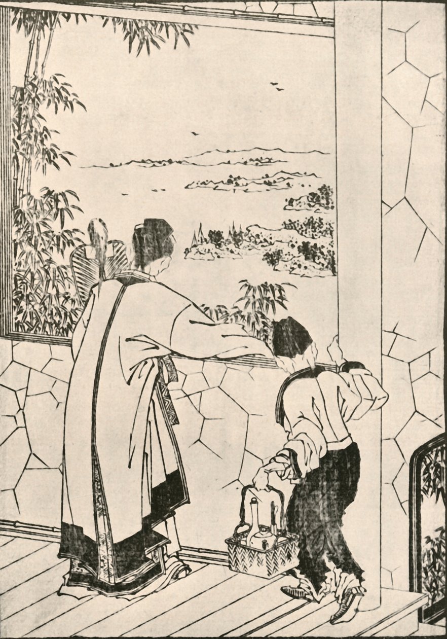 Folk som ser ut av et vindu, sent på 1700-tallet – begynnelsen av 1800-tallet, 1924. av Katsushika Hokusai