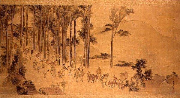 Pilegrimer ved Kasuga-helligdommen (maling på silke) av Katsushika Hokusai