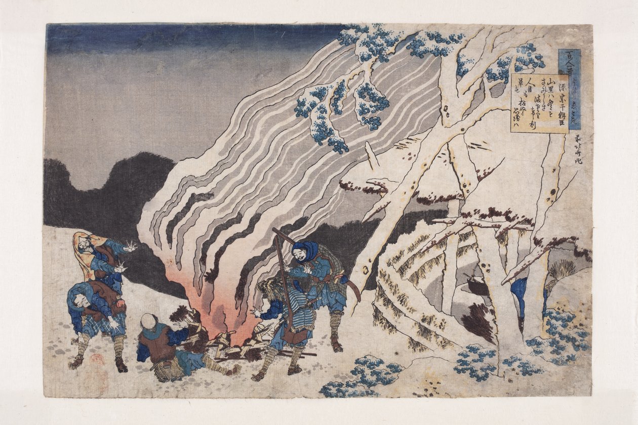 Dikt av Minamoto No Muneyuki (farget treblokktrykk) av Katsushika Hokusai