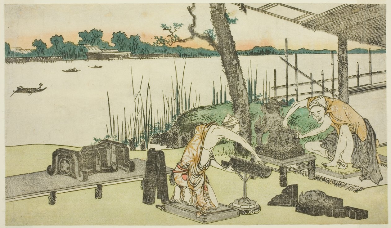 Pottemakere på jobb - Imado av Katsushika Hokusai
