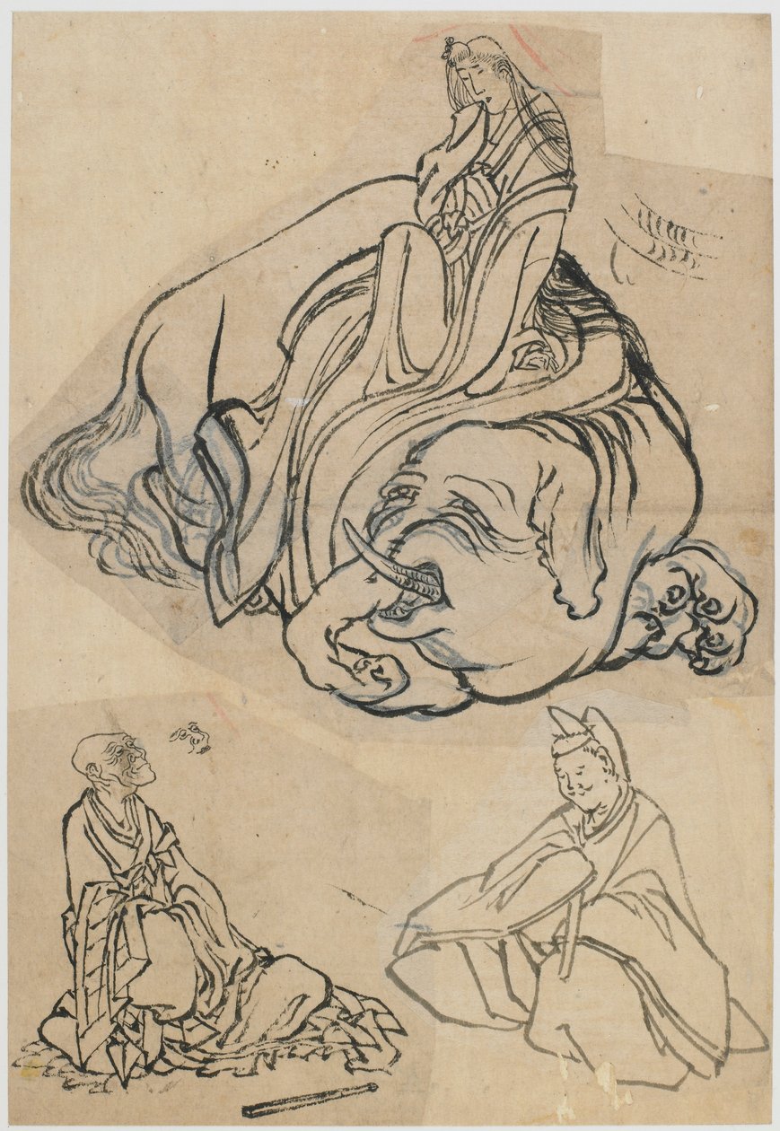 Forberedende skisse for The Courtesan Eguchi as the Bodhisattva Fugen..., Edo-perioden, c1806-1811. av Katsushika Hokusai