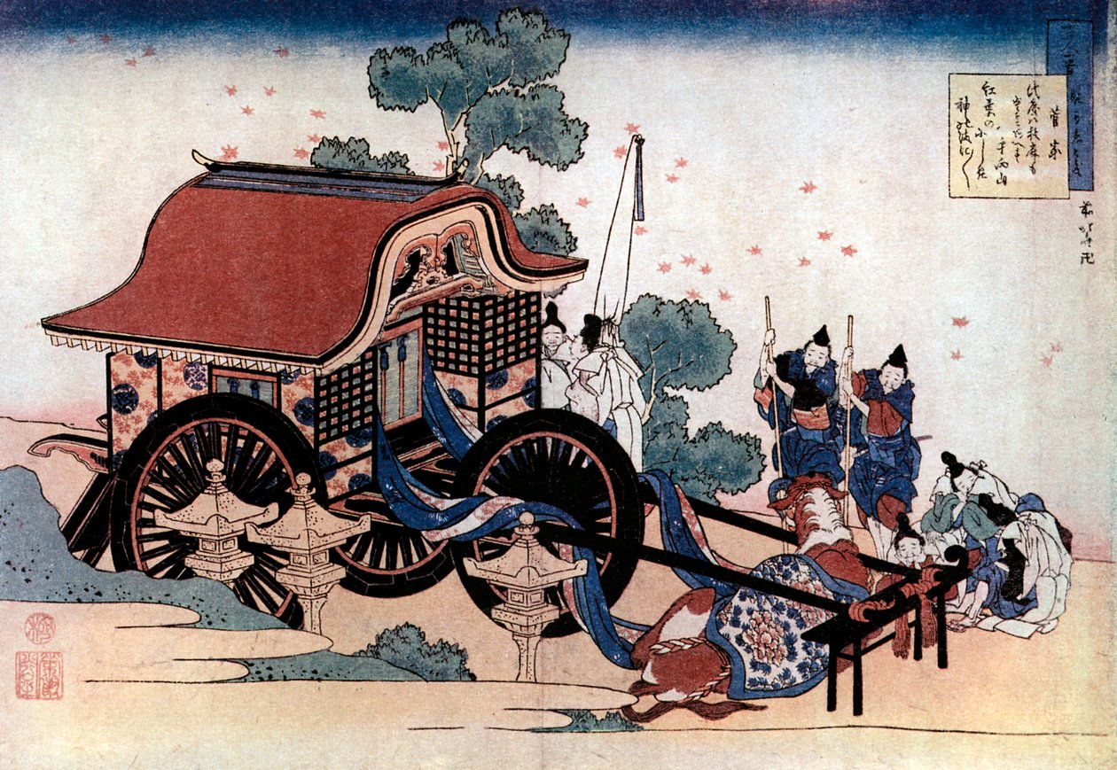 Trekker en trehjulsvogn, japansk tresnitt, c1780-1849. av Katsushika Hokusai