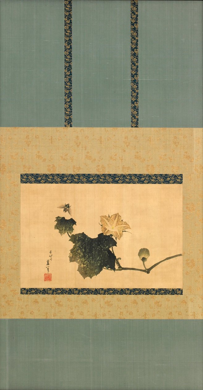 Gresskar og vin og hesteflue, Edo-perioden, ca. 1825 (blekk og farge på silke) av Katsushika Hokusai