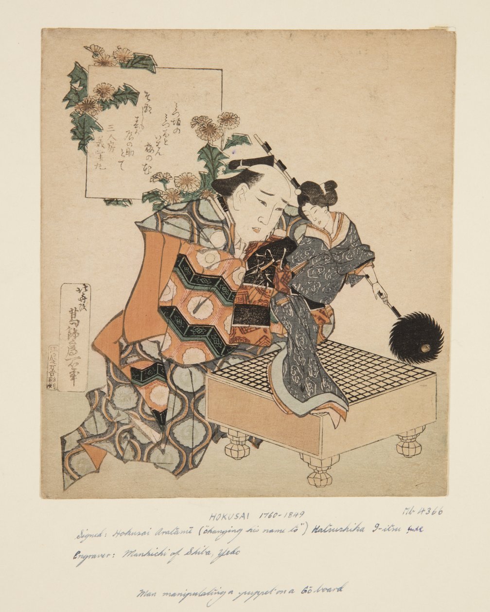 Puppeteer Holding Puppet on Go Board (farget treblokktrykk) av Katsushika Hokusai