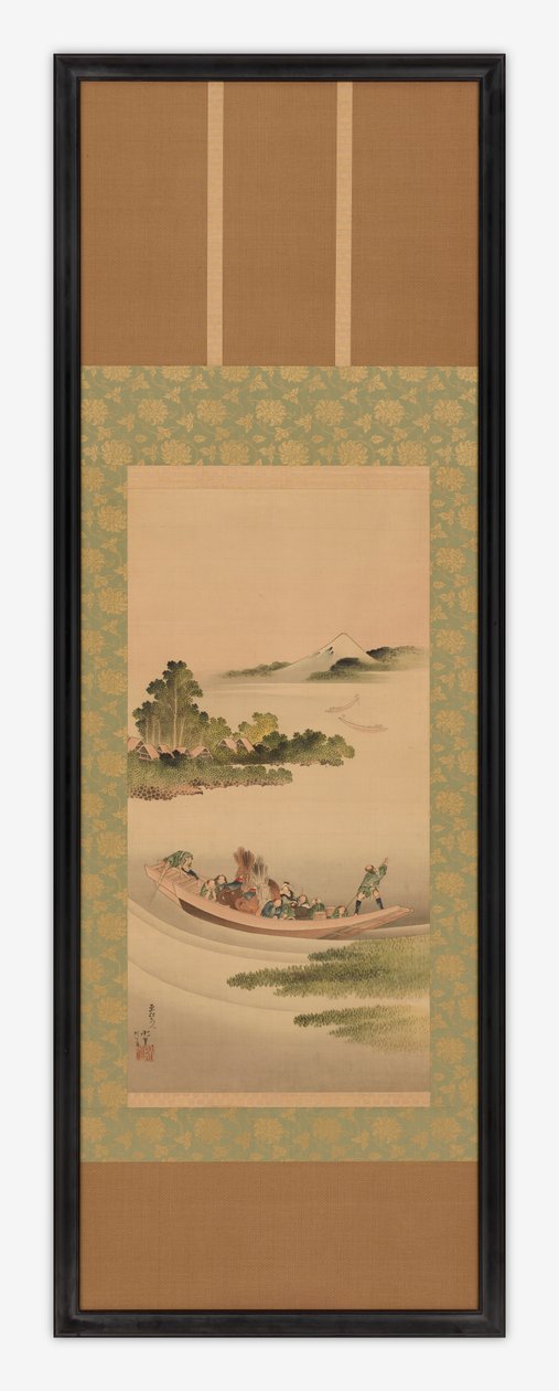 Elvelandskap: ferge og Fuji-fjellet, Edo-perioden, 1842. av Katsushika Hokusai