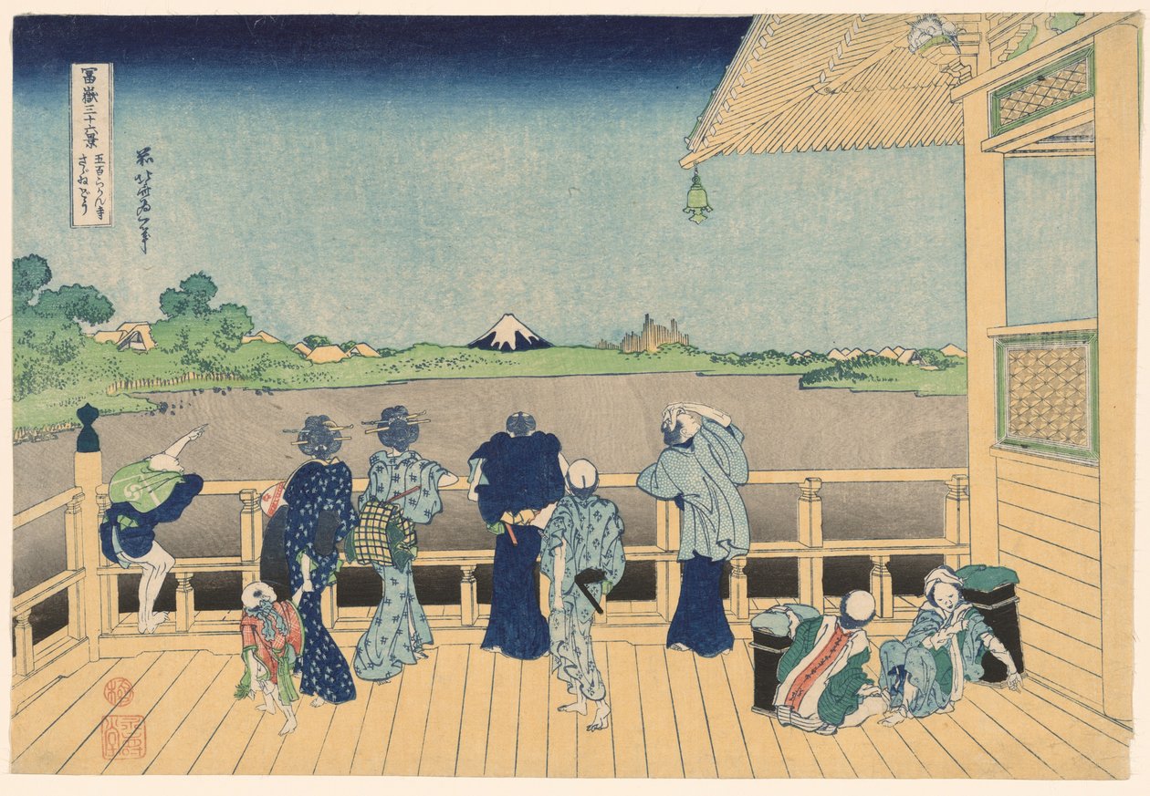 Sazai Hall ved Temple of the Five Hundred Arhats (Gohyakurakanji Sazaido), fra serien "Thirty-six Views of Mount Fuji (Fugaku sanjurokkei)" av Katsushika Hokusai