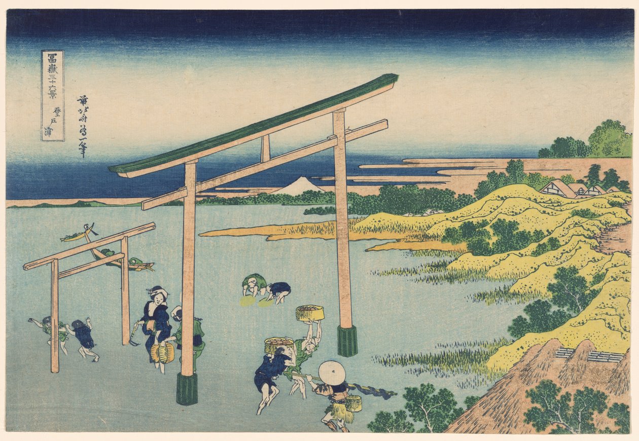 Seashore ved Nobutoura (Nobutoura), fra serien "Thirty-six Views of Mount Fuji (Fugaku sanjurokkei)" av Katsushika Hokusai