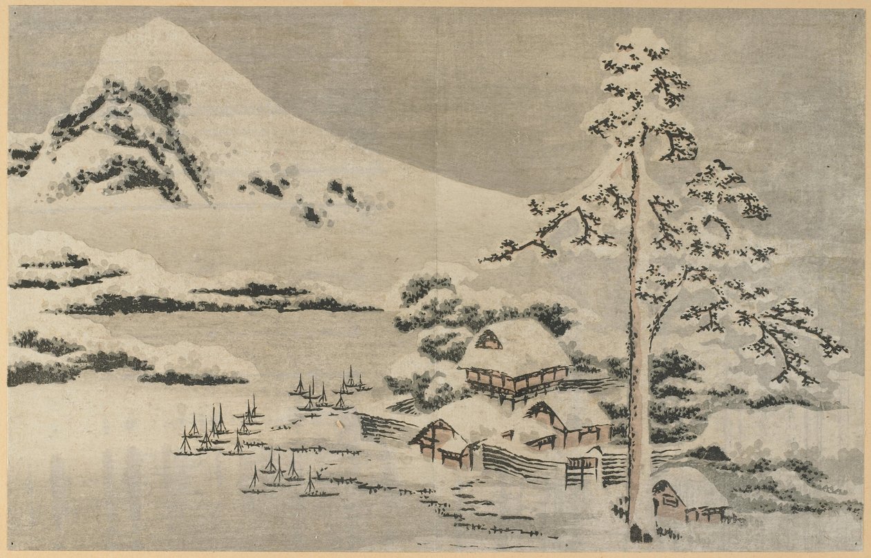 Seaside Village i snø av Katsushika Hokusai