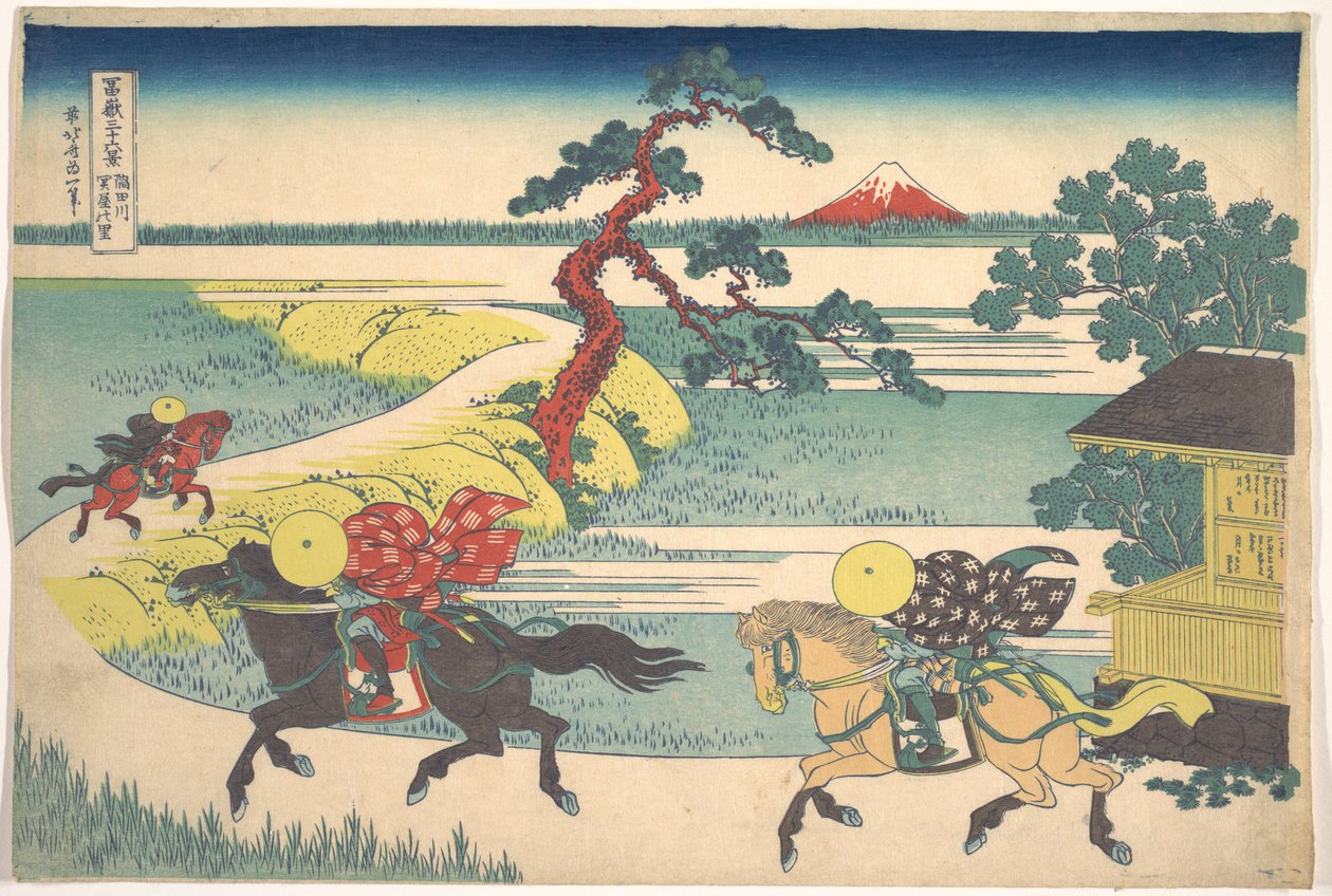 Sekiya-landsbyen ved Sumida-elven (Sumidagawa Sekiya no sato), fra serien «De tretti-seks utsiktene over Fuji-fjellet» (Fugaku sanjūrokkei) av Katsushika Hokusai