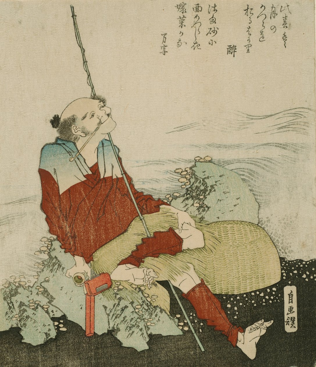 Selvportrett som fisker av Katsushika Hokusai