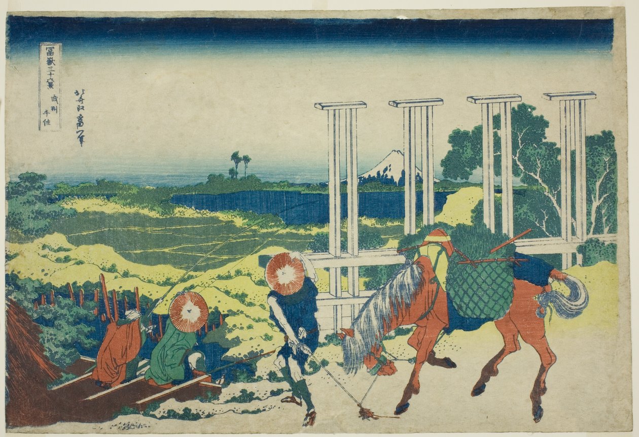 Senju Musashi Produsent (bushu senju), fra serien "tirty x ws of fuji" av Katsushika Hokusai
