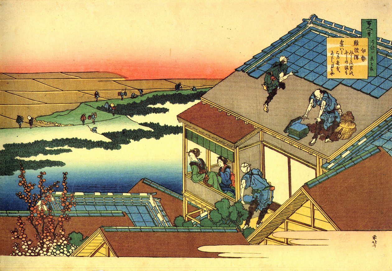 Serie med hundre dikt av hundre poeter: ""Lady Ise"" landskap, Japan - Trykk av Katsushika Hokusai (1760-1849) (ukiyo-e skole) ca. 1830 State Hermitage Saint Petersburg av Katsushika Hokusai