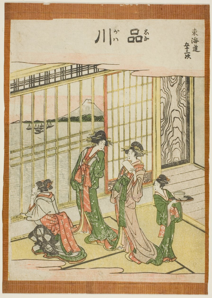 Shinagawa, fra seriens "Fifty-three S tachi sound s of the city degree (urban degree main mountain next)" av Katsushika Hokusai