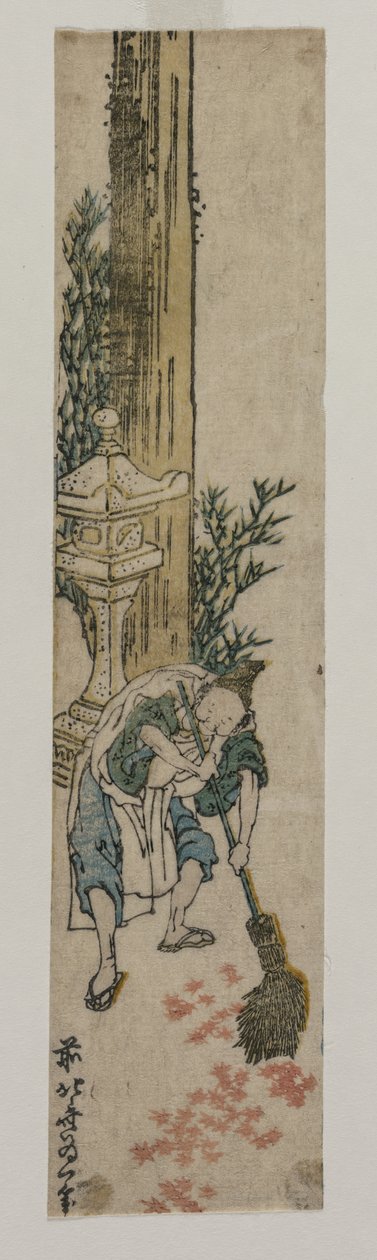 Shrine Attendant Raking Maple Leaves, ca. 1830 eller tidlig på 1830-tallet. av Katsushika Hokusai