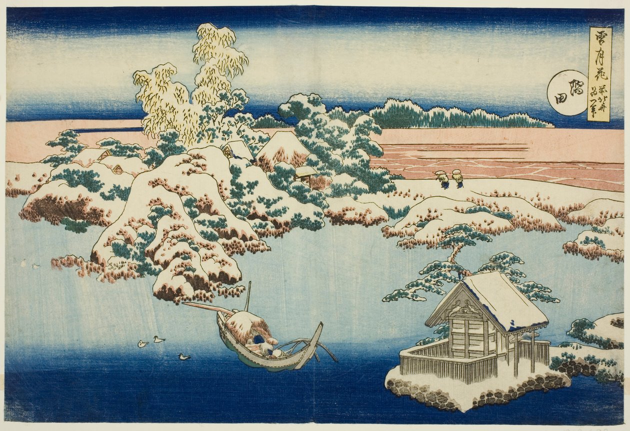 Snø ved Sumida-elven, fra serien «Snø, måne og blomster» av Katsushika Hokusai
