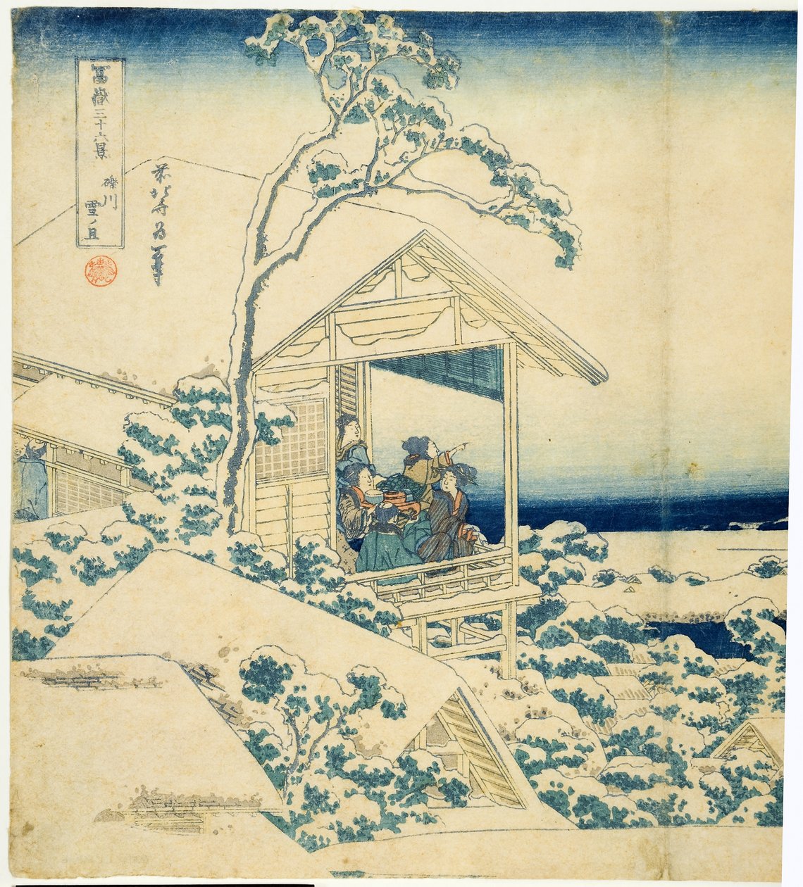 Snowy Morning at Koishikawa, ca. 1831-34 (treblokk) av Katsushika Hokusai