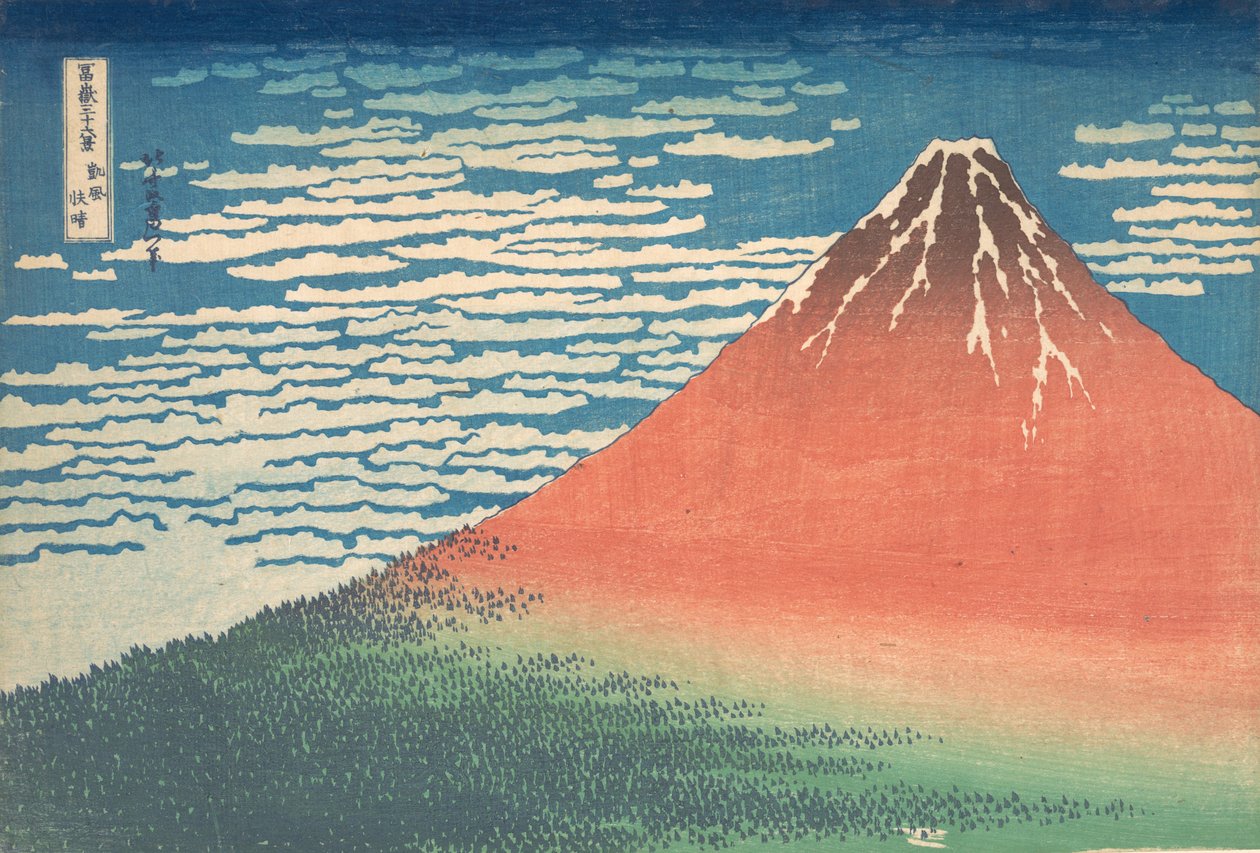 South Wind, Clear Sky Gaifu kaisei, også kjent som Red Fuji, fra serien Thirt..., ca. 1830-32. av Katsushika Hokusai