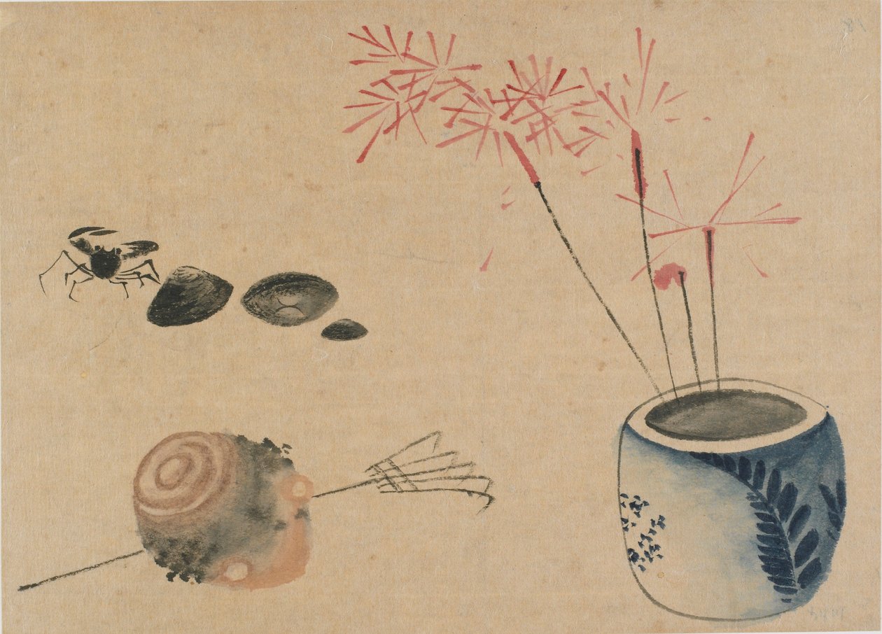 Stjernestein, krabbe og løk, slutten av 1700-begynnelsen av 1800-tallet. av Katsushika Hokusai