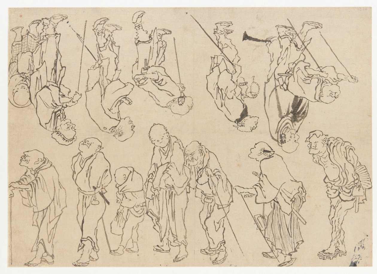 Studier av lamme pilegrimer, Edo-perioden, 1800-tallet. av Katsushika Hokusai