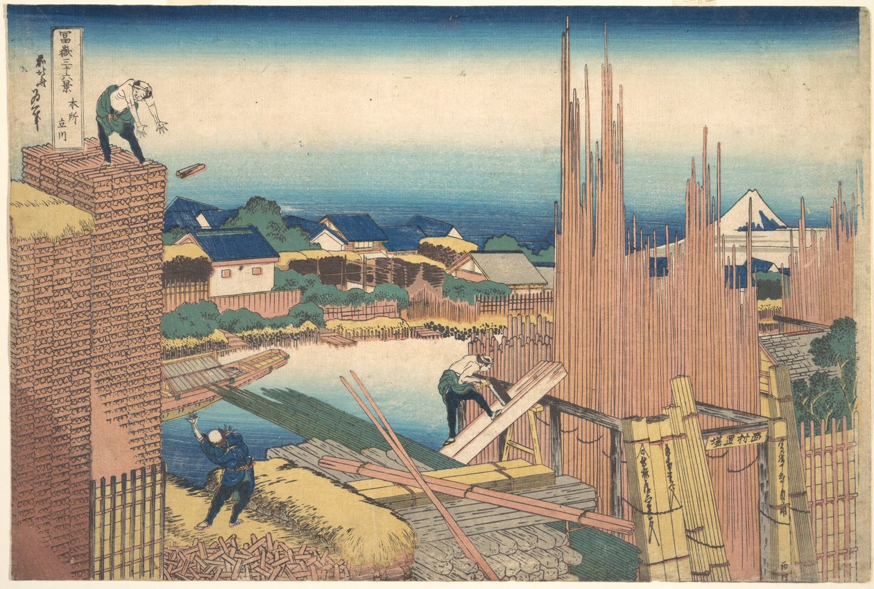Tatekawa i Honjō (Honjō Tatekawa), fra serien «De tretti-seks utsiktene over Fuji-fjellet» (Fugaku sanjūrokkei) av Katsushika Hokusai