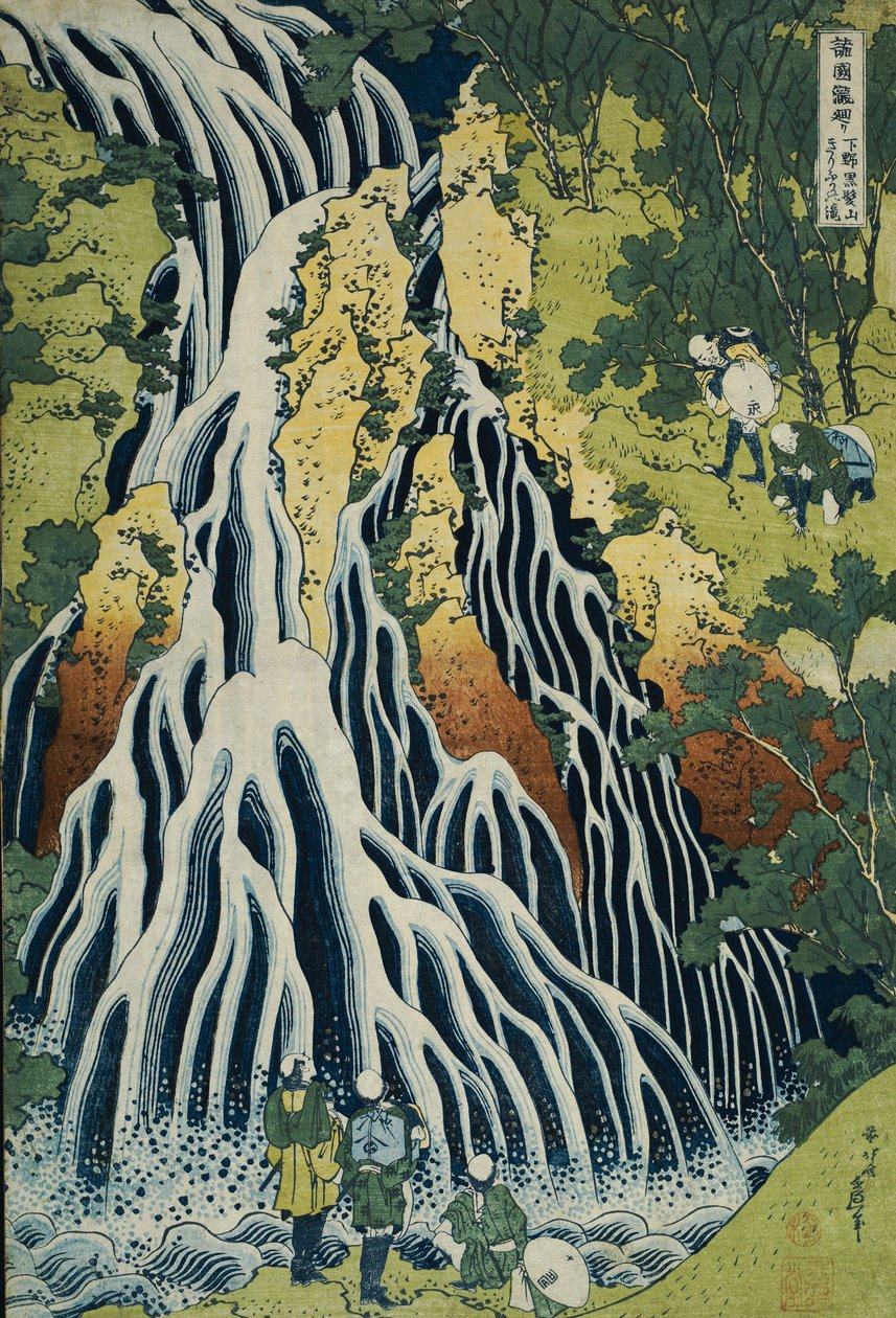 Kirifuri-fossen ved fjellet Kurokami i Shimotsuke-provinsen, fra serien "A Journey to the Waterfalls of All the Provinces" av Katsushika Hokusai