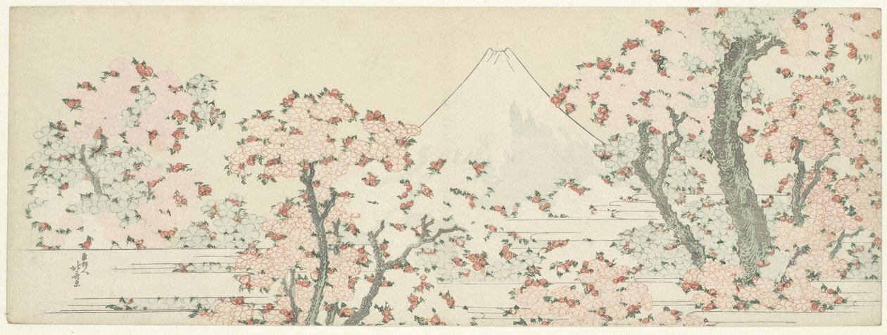 Mount Fuji med kirsebærtrær i blomst av Katsushika Hokusai