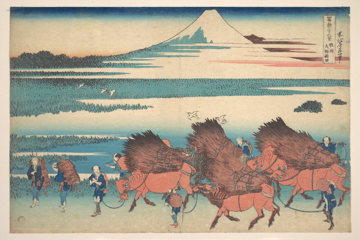 «De nye åkrene ved Ōno i Suruga-provinsen» (Sunshū Ōno shinden), fra serien «De tretti-seks utsiktene over Fuji-fjellet» (Fugaku sanjūrokkei) av Katsushika Hokusai