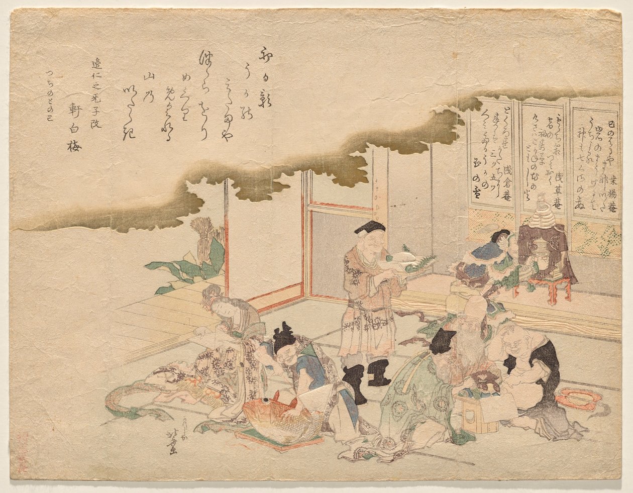The Seven Gods of Good Fortune (shichifuku-jin) feirer det nye året av Katsushika Hokusai
