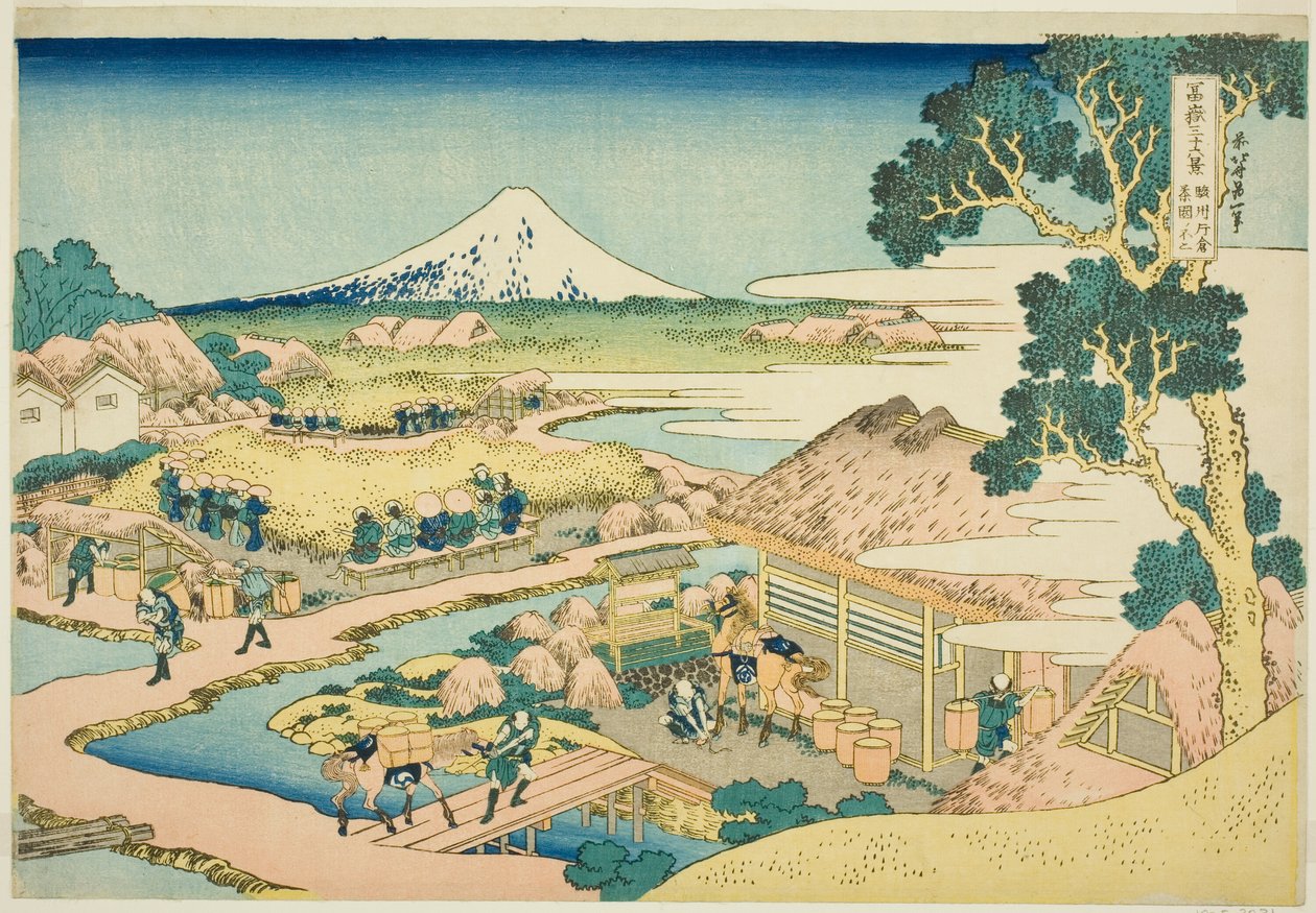Thea Fans-lyden av Katakura-medlemmet Suru P Lovinse (solens skyld Katakura Chaen no Fuji), fra Te-seriens "Tierty x Views f Mount Fuji (Fugaku Kasa Juroku Katsura)" av Katsushika Hokusai