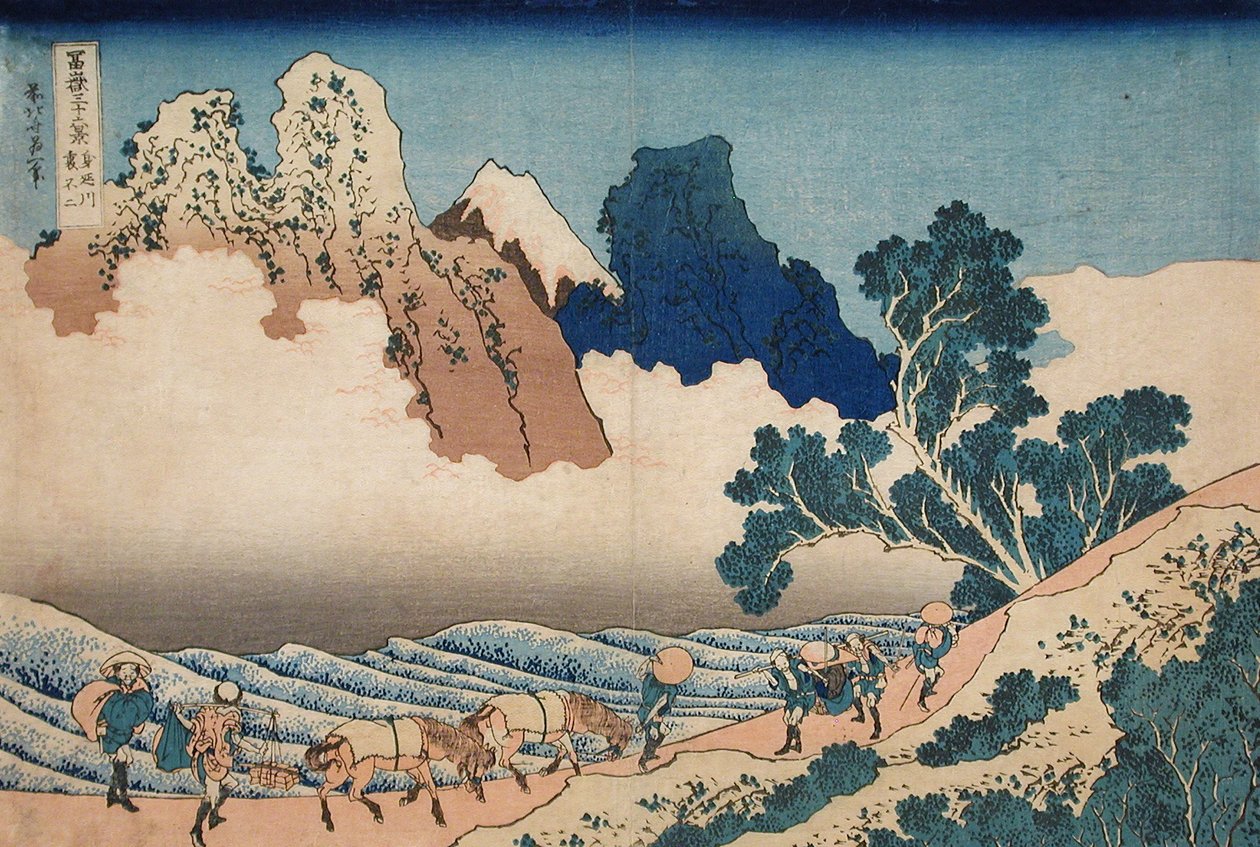Baksiden av Fuji fra Minobu-elven, ca. 1830 (treblokktrykk) av Katsushika Hokusai