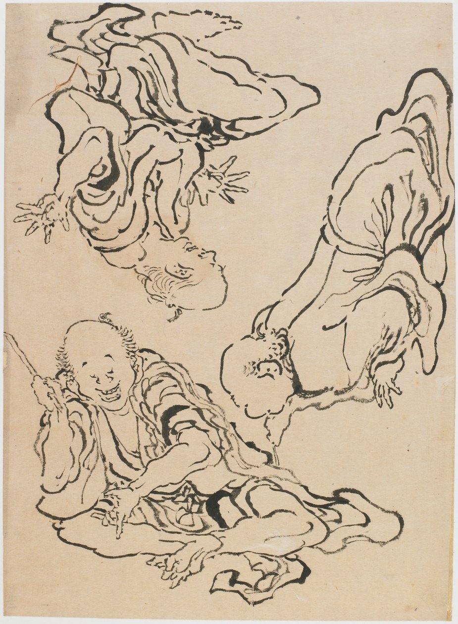 Tre menn gestikulerer, sent på 1700-tallet - begynnelsen av 1800-tallet. av Katsushika Hokusai
