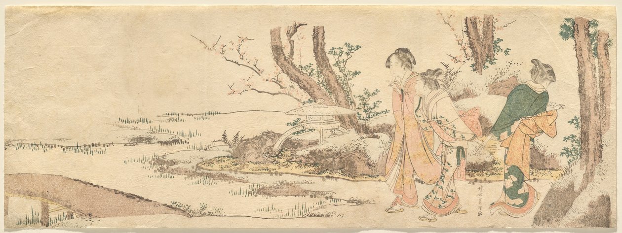 Tre kvinner ved en dam av Katsushika Hokusai