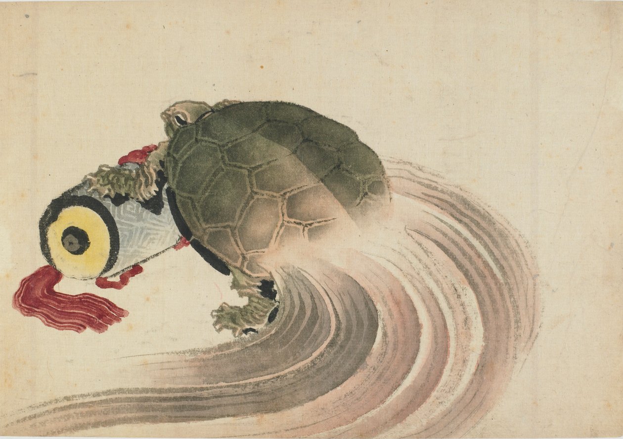 Skilpadde hviler på en rulle, slutten av 1700-begynnelsen av 1800-tallet. av Katsushika Hokusai