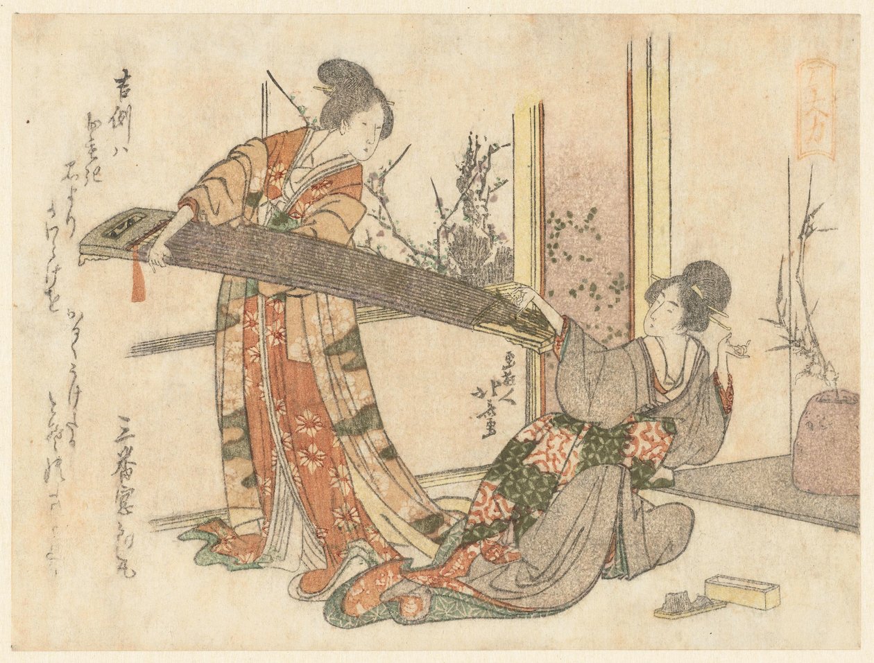 To kvinner med en Koto av Katsushika Hokusai