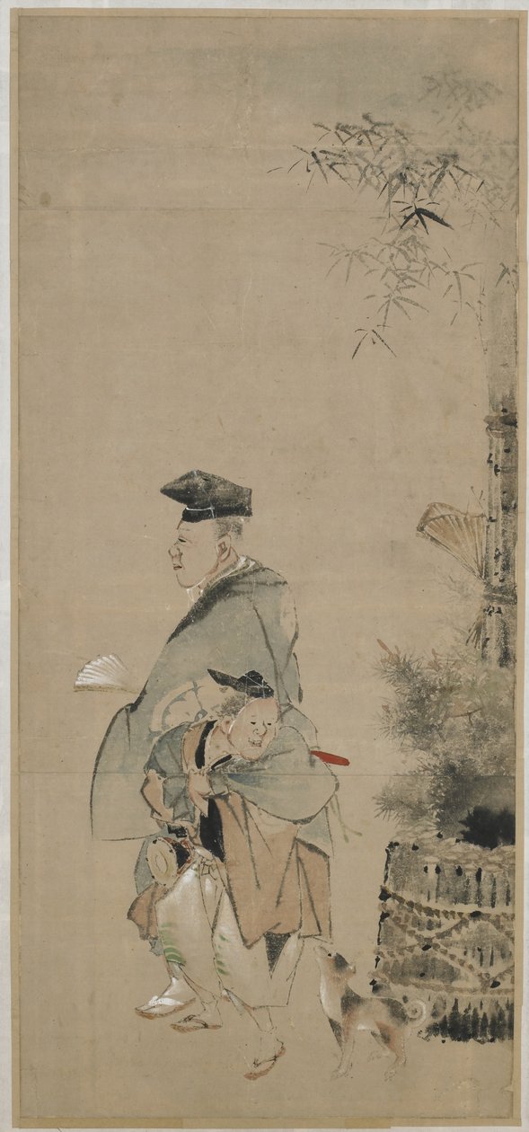 To underholdere som rusler på nyttår, Edo-perioden, ca. 1830-32 (blekk og farger på papir) av Katsushika Hokusai