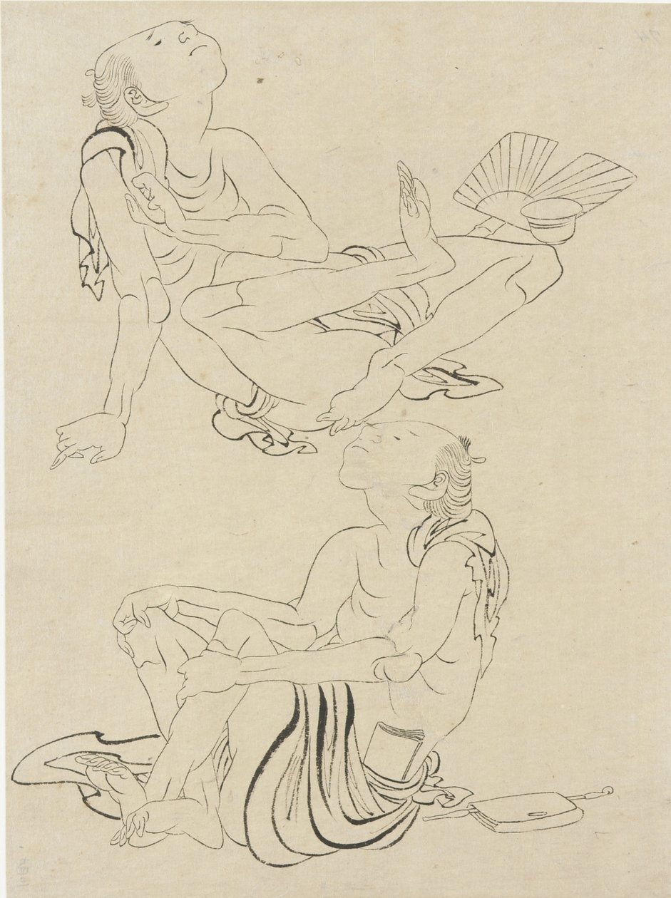 To menn slapper av om sommeren, Edo-perioden (blekk på papir) av Katsushika Hokusai