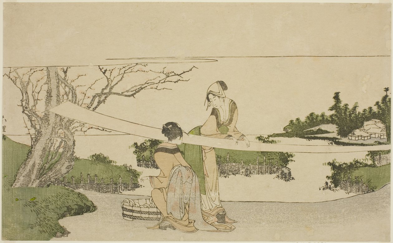 To kvinner som strekker tøy av Katsushika Hokusai