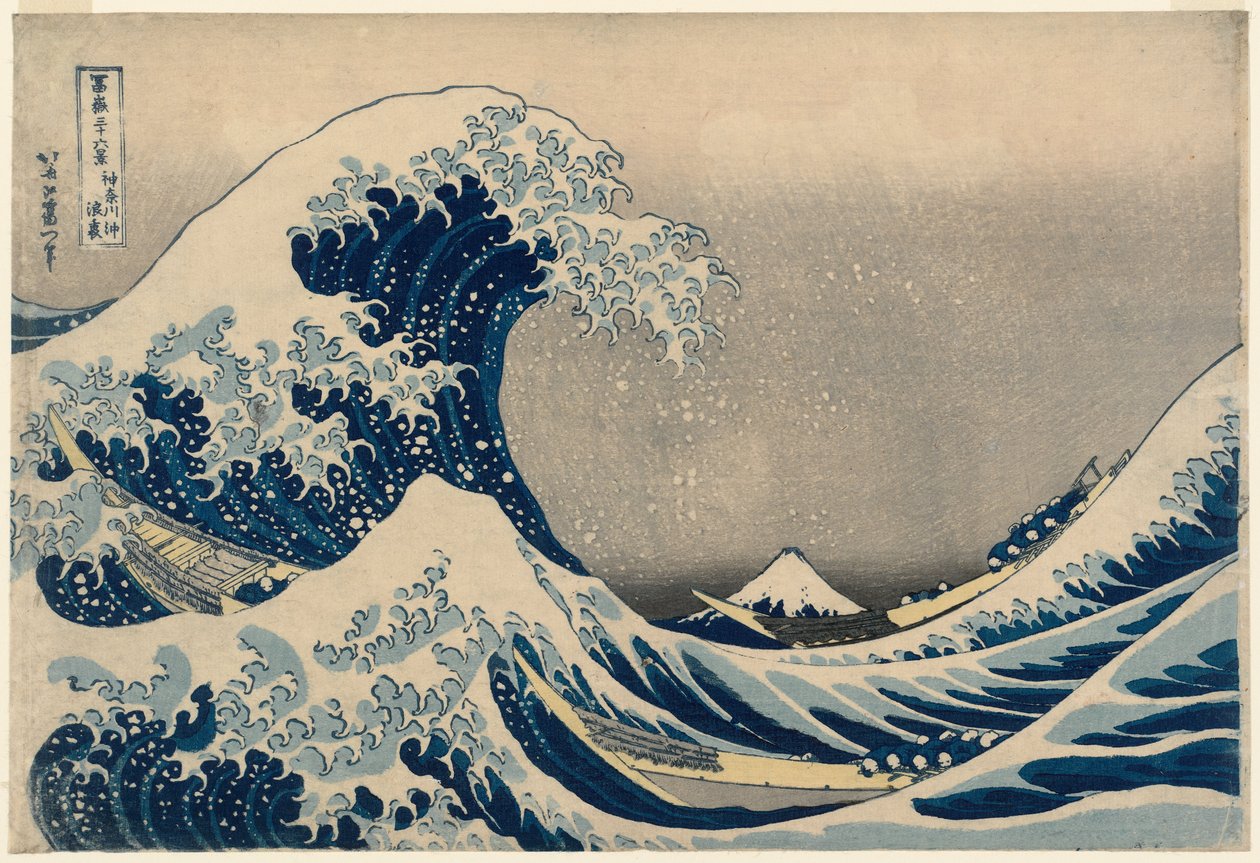Under bølgen utenfor Kanagawa (Kanagawa-oki nami-ura), også kjent som den store bølgen, fra serien Thirty-six Views of Mount Fuji (Fugaku sanjūrokkei) av Katsushika Hokusai