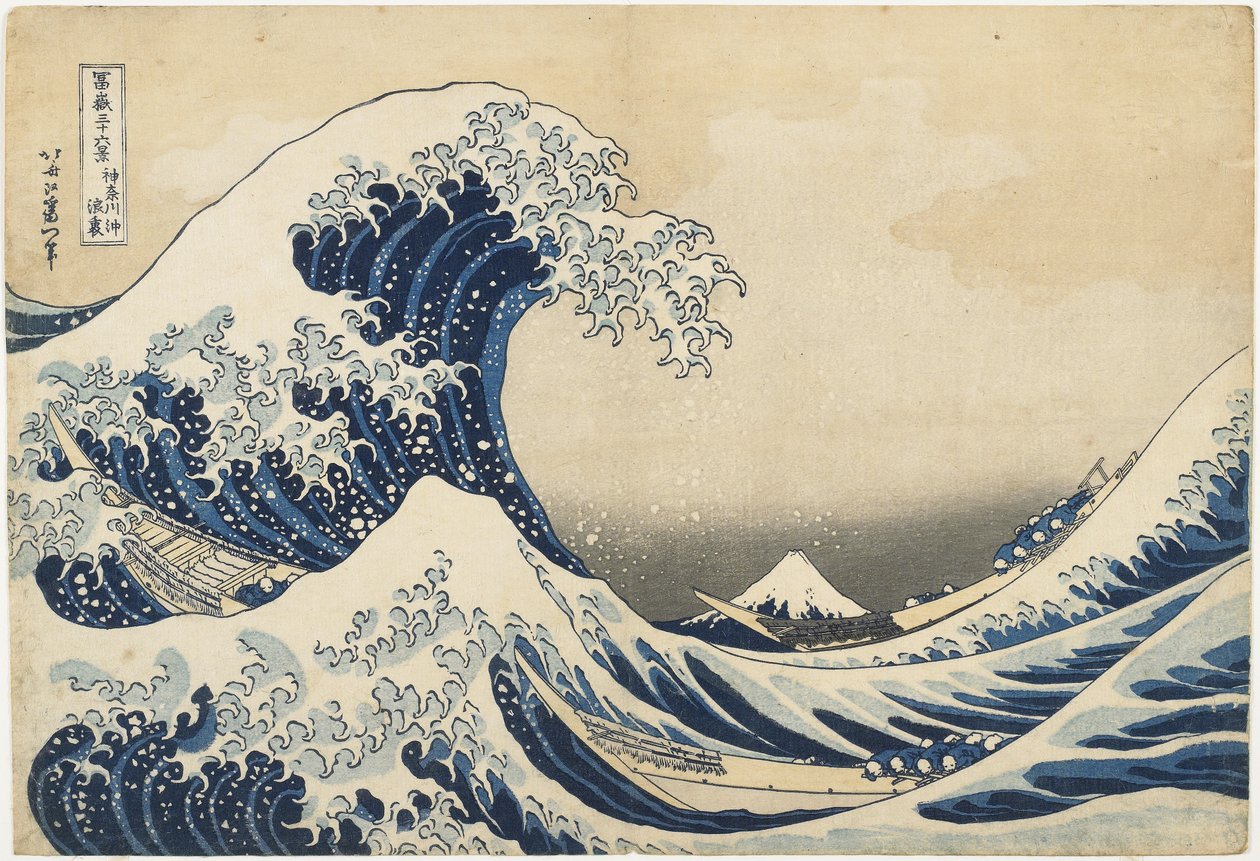 Under the Wave off Kanagawa, 1831-34 (farget treblokktrykk) av Katsushika Hokusai