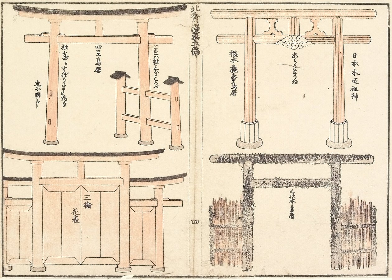 Ulike typer torii-buer av Katsushika Hokusai