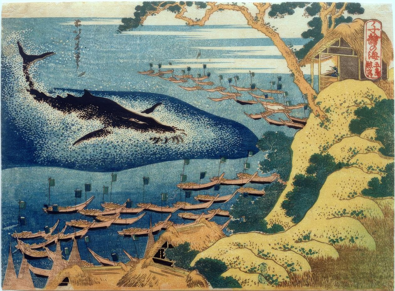 Hvalfangst utenfor Gotô-øyene av Katsushika Hokusai