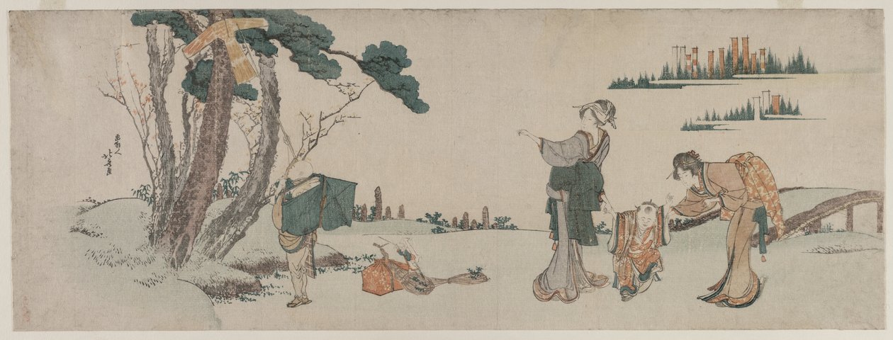 Kvinner som distraherer et barn hvis drage er fanget i et tre av Katsushika Hokusai