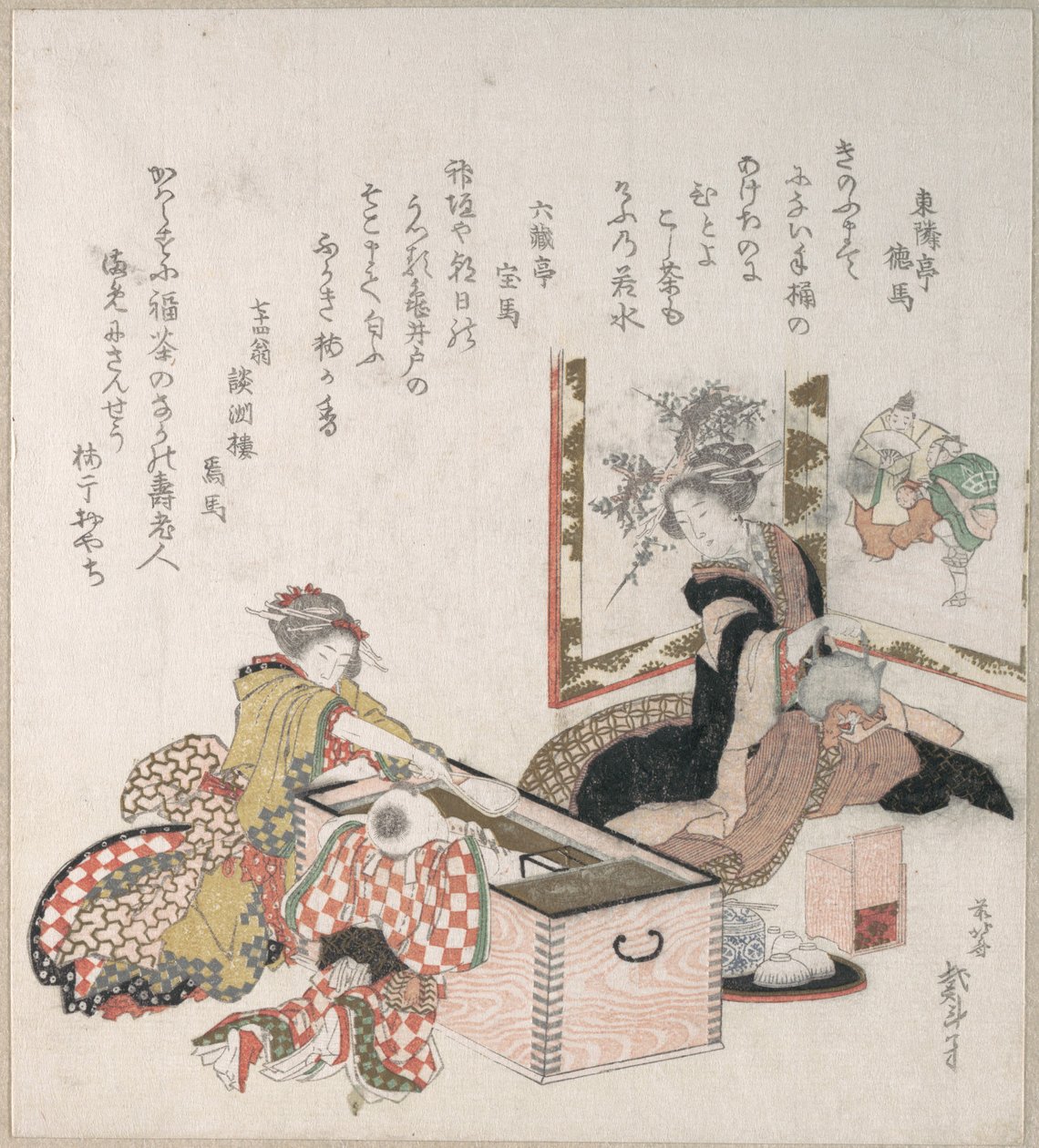 Kvinner som lager te rundt bålholderen av Katsushika Hokusai