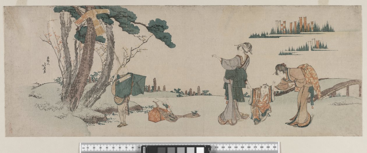 Kvinner som distraherer et barn hvis drage er fanget i et tre, Edo-perioden, ca. 1800 av Katsushika Hokusai