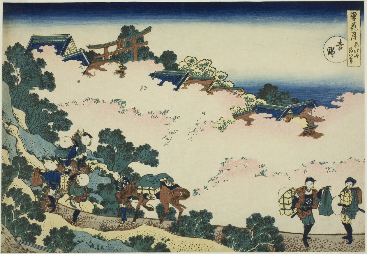 Yoshino, fra serien "Snow, Moon and Flowers (Setsugekka)" av Katsushika Hokusai