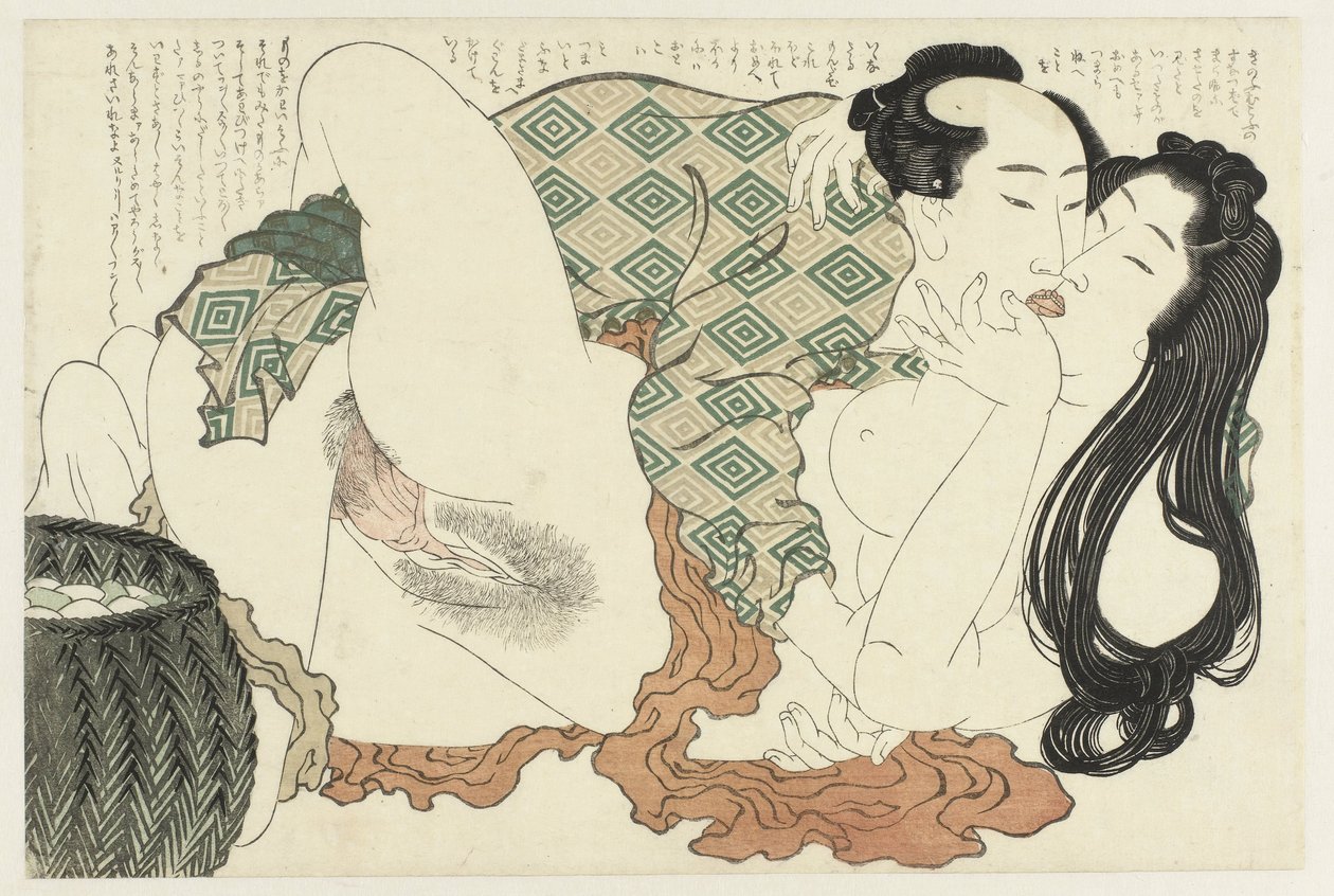 Kysser fisker og dykker Adonis-planten (serietittel) Fukujuso (serietittel) av Katsushika Hokusai