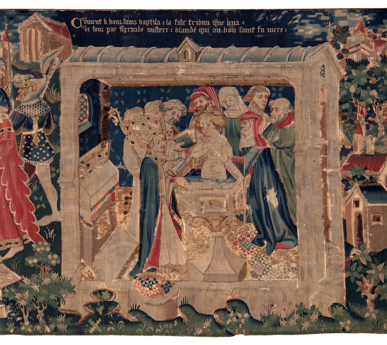 Historien om Saint Piat og Saint Eleuthère, også kalt billedvev av Arras. Bestilt fra kanon Toussaint Prier, kapellan for hertugen av Burgund, sent på 1300-tallet - begynnelsen av 1400-tallet. 22m x 2m. Detalj (teppe) av Alec Hunter