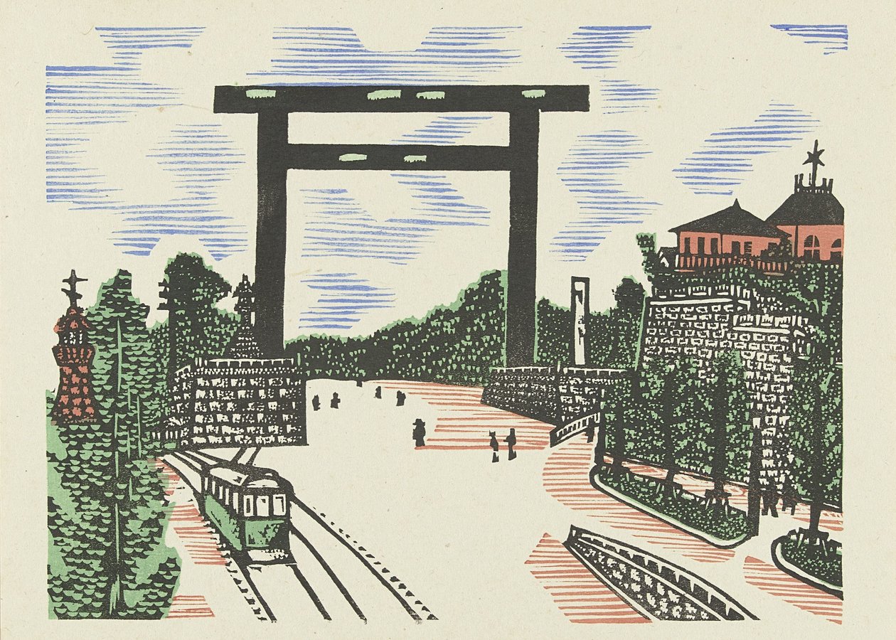 Kudan Torii torii f kudan herringen aan kyo Kyo Kaiko Zue av Kawakami Sumio