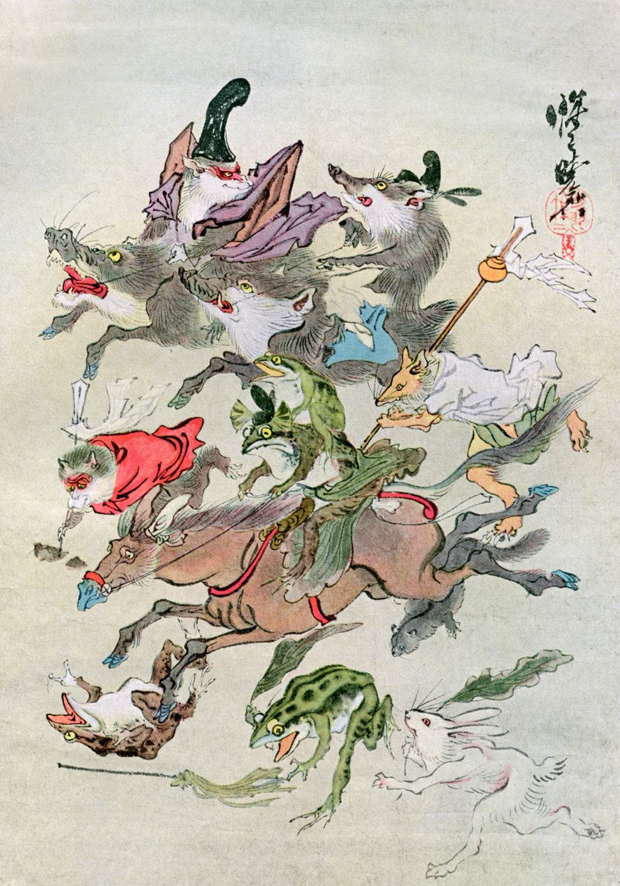 Jakt på dyr, 1898. av Kawanabe Kyosai