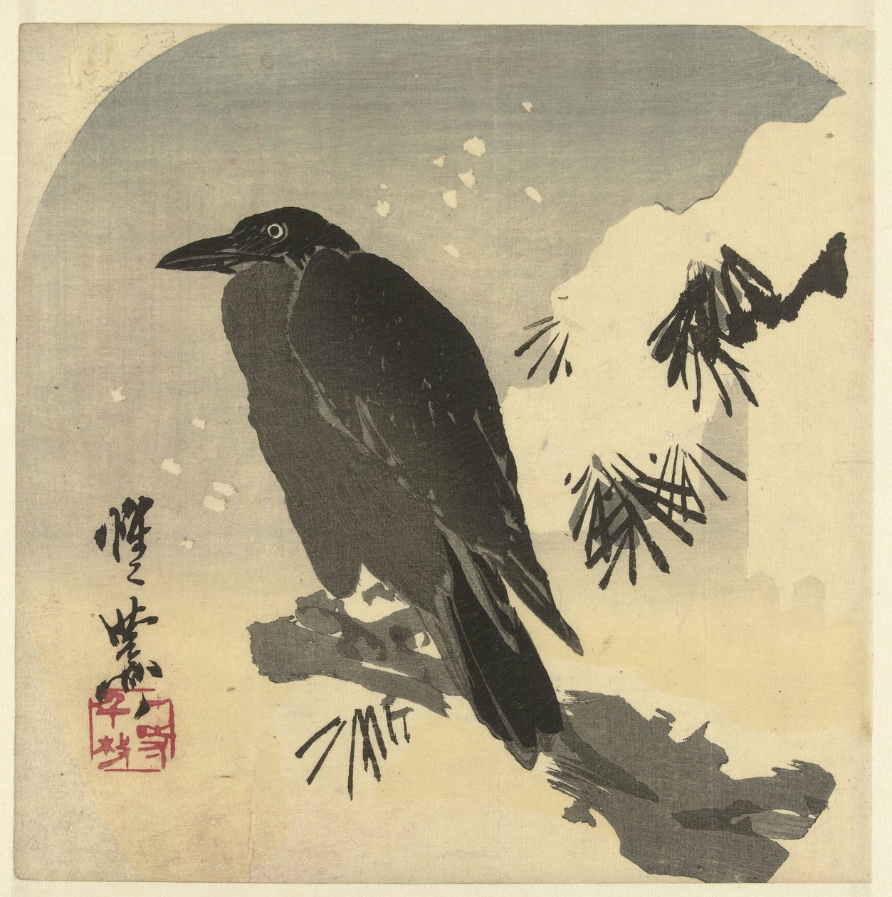 Kråke på snødekt furugren av Kawanabe Kyosai